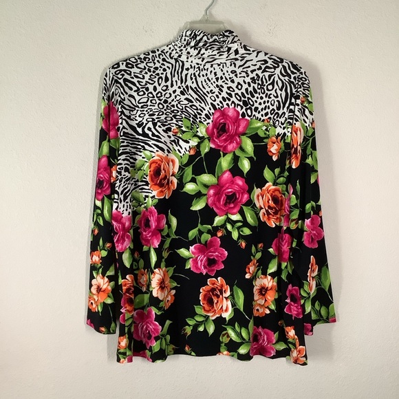 SUSAN GRAVER Liquid Knit Mock Neck Top Long Sleeve Mixed Print Stretchy Black 1X - Picture 8 of 10